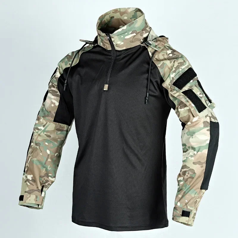 Combat Shirts Hoodies Tops Men Airsoft Tactical Shirt 1/4 Zip Long Sleeve Paintball Camping Hunting Work Clothing Wear Resistant