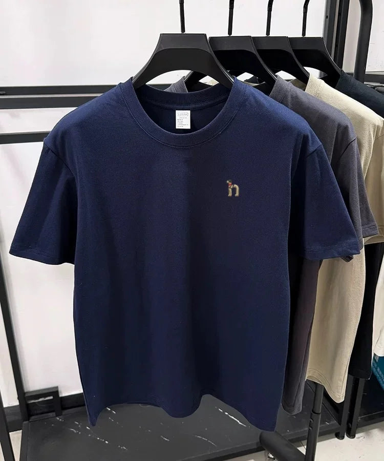100% pure cotton new high-end brand men's round neck short sleeved T-shirt summer fashion dog embroidery Korean loose design top