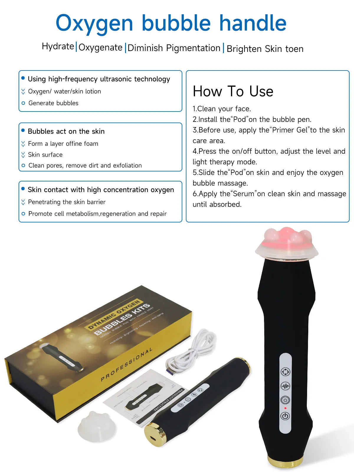 NEWGAGA Portable CO2 Oxygen Bubble Pen Rechargeable Facial Cleaning Machine Serum Input Pen Anti-aging Skin Care Beauty Device