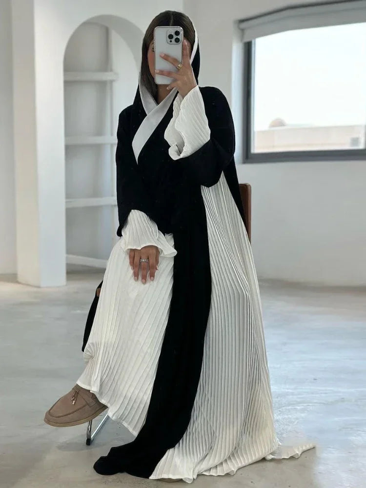 Eid Muslim Party Abaya for Women Ramadan Cardigan Pleated Long Dress Morocco Kaftan Vestidos Largos Dubai Robe Jalabiya 2025