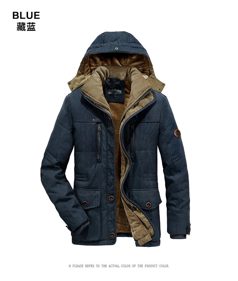 Thick Warm Coat Long Thick Fleece Hooded Waterproof Parkas Jacket Coat Winter New Men Outwear Fashion Pockets Parka Jackets mens