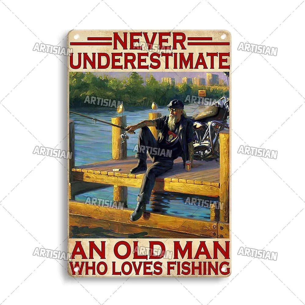 Artisian Fishing Metal Poster Sport Tin Sign Lure Bait Decorative Plaque Wall Decor Garage Bar Pub Club Hotel Cafe Kitchen Home