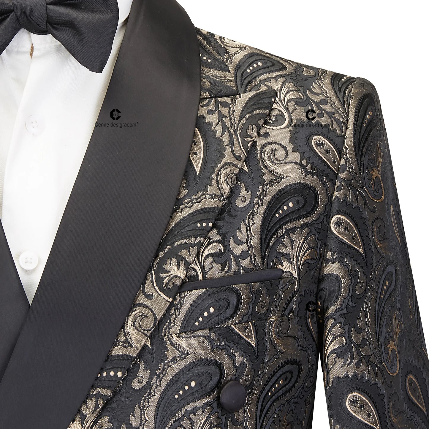 Cenne Des Graoom 2024 New Double-breasted Tuxedo Suits for Men Floral Paisley Jacquard Blazers Pants Wedding Party Wear Prom 