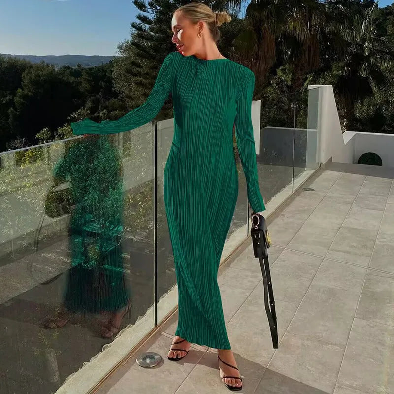 Dulzura Women 2024 Autumn Winter Fashion Long Sleeve Streetwear Bodycon Black Long Dress Wholesale Items For Business