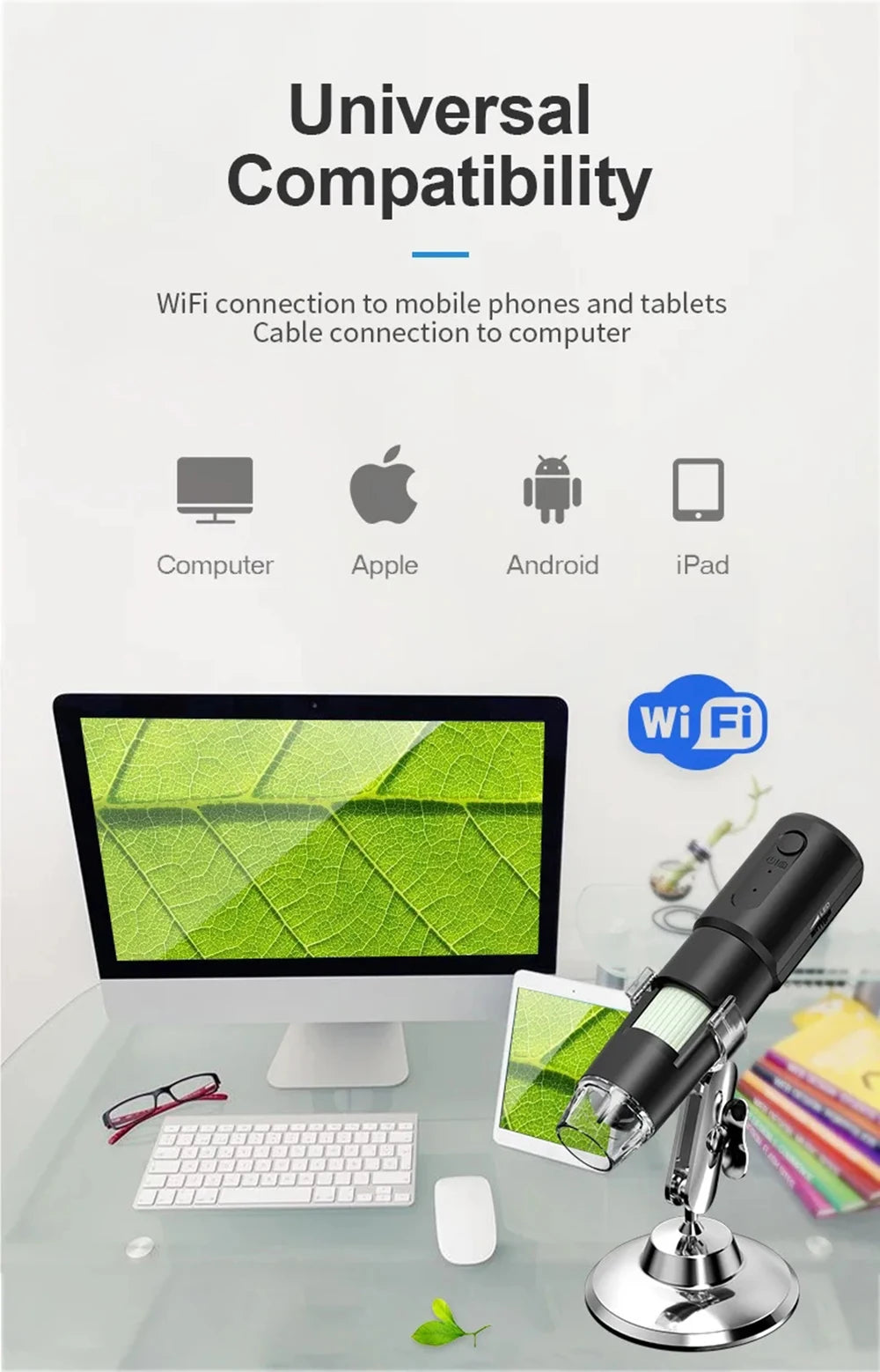 Digital Microscope WiFi Wireless Electron Dermatoscope Scalp Detection Pores Magnifier Facial Skin Analyzer Machine Professional