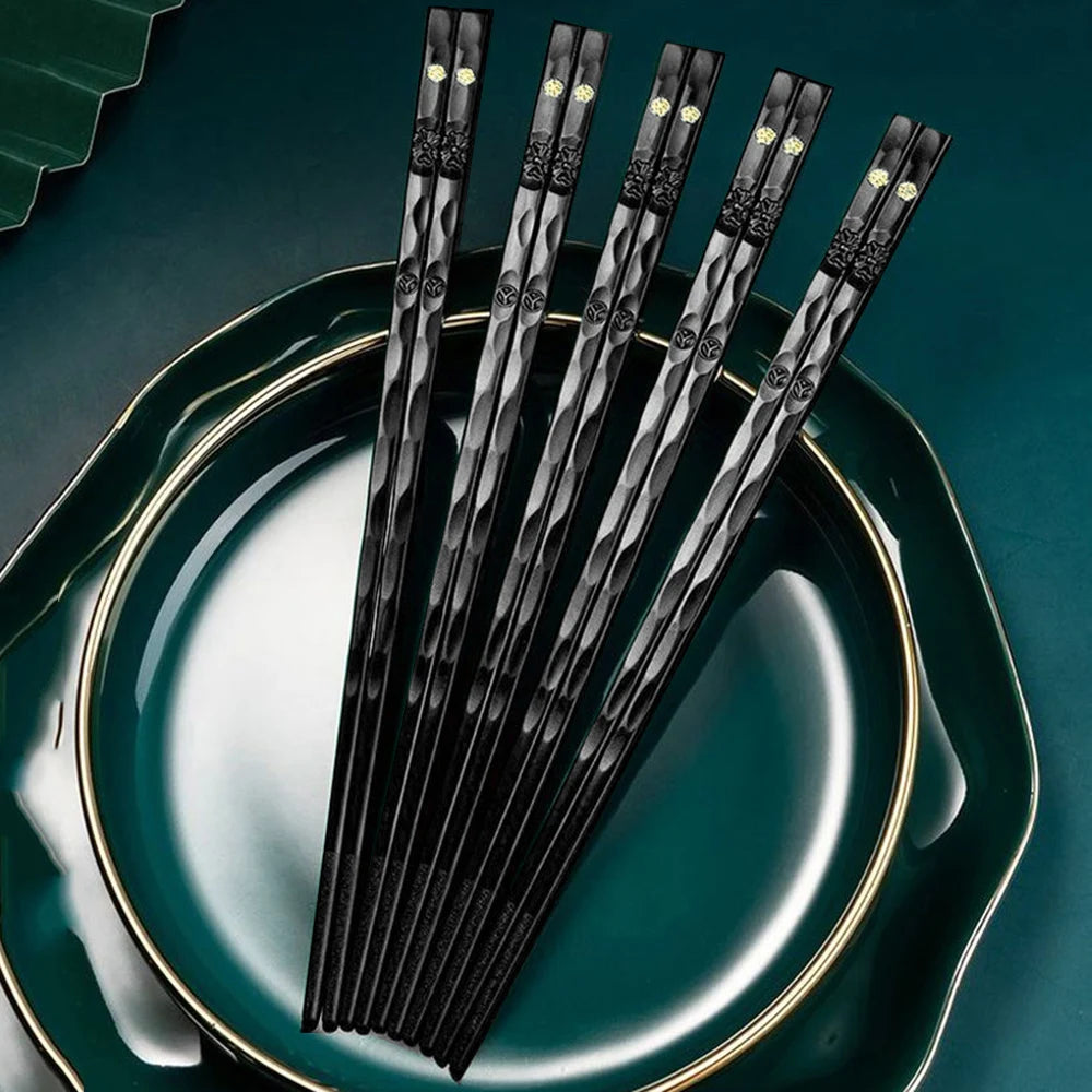 5 Pairs Non-slip Reusable Chopsticks Set Korean Food Sushi Sticks Chopsticks Alloy Chopsticks For Hotel Restaurant Kitchen