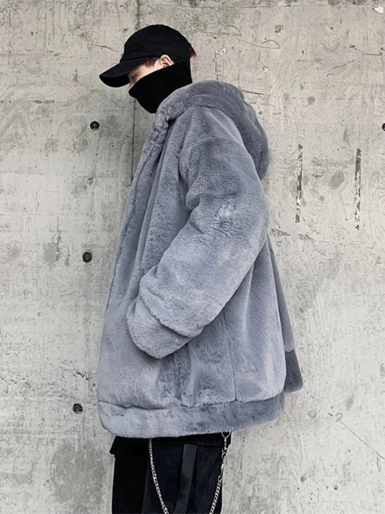 Gmiixder Streetwear Padded Jacket for Men Thickened Lamb Rabbit Wool Coat 2023 Winter Fashion Lovers Gothic Harajuku Fake Fur