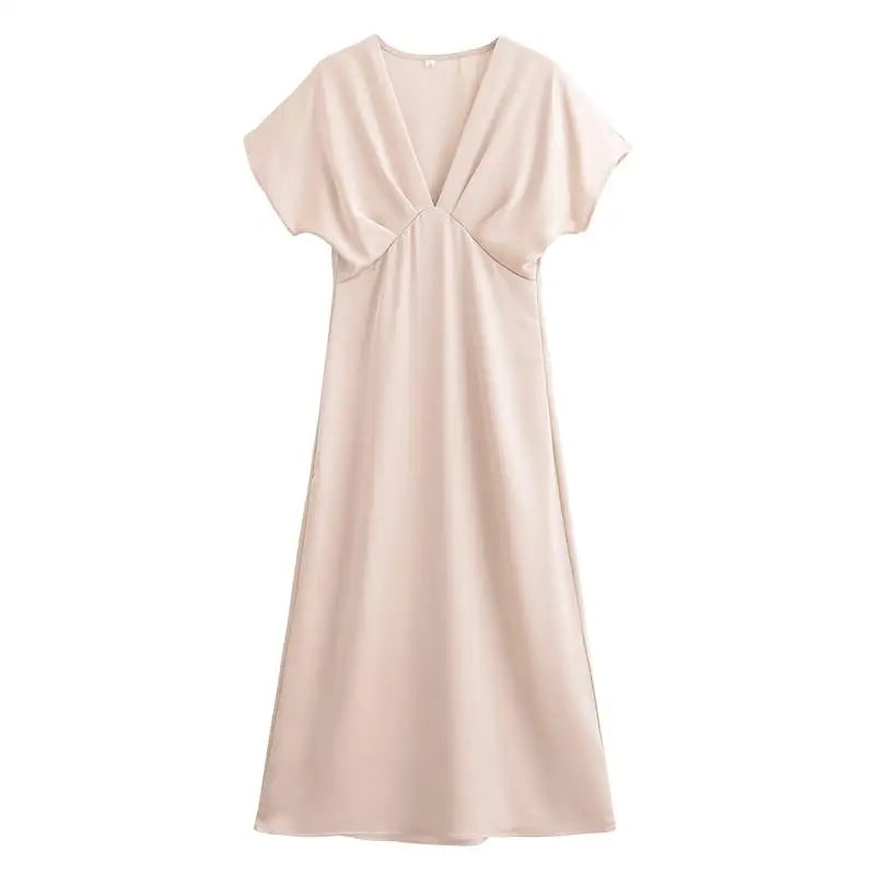 Women's 2025 New Dresses Summer Elegant Fashion Slim V-neck Street Holiday Long Dress Young Women Chic Comfortable Dress