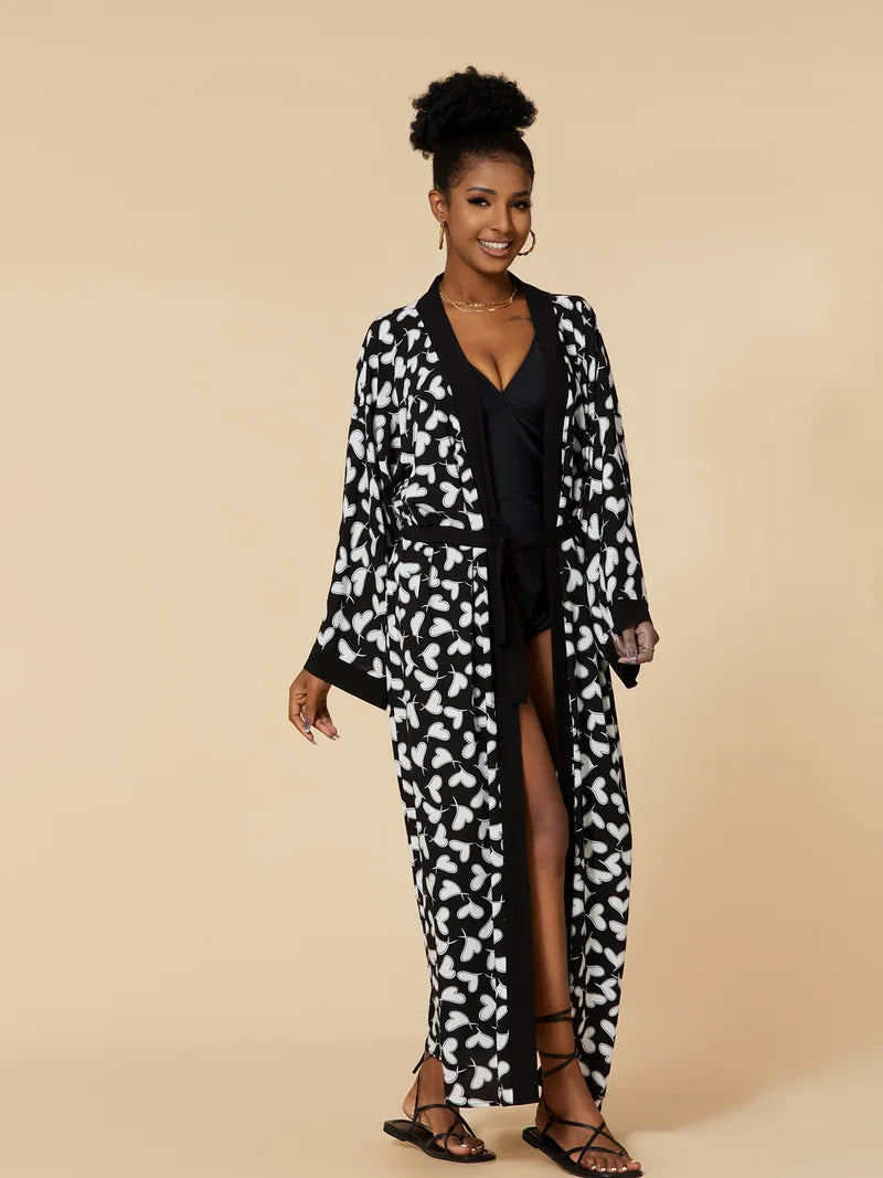 Para Praia Kimono Beach Robe Swimsuit Cover Ups Beachwear Long Flared Sleeve Dress Sarong Women Loose Cardigan Bikini Covers