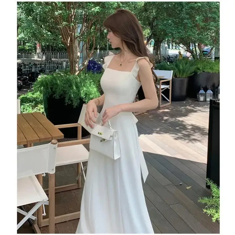 French Tea Break White Strapless Waist-Cinching Summer Hot Sale Of The Season New Small Size A- Line Long Dress Women's Fashion