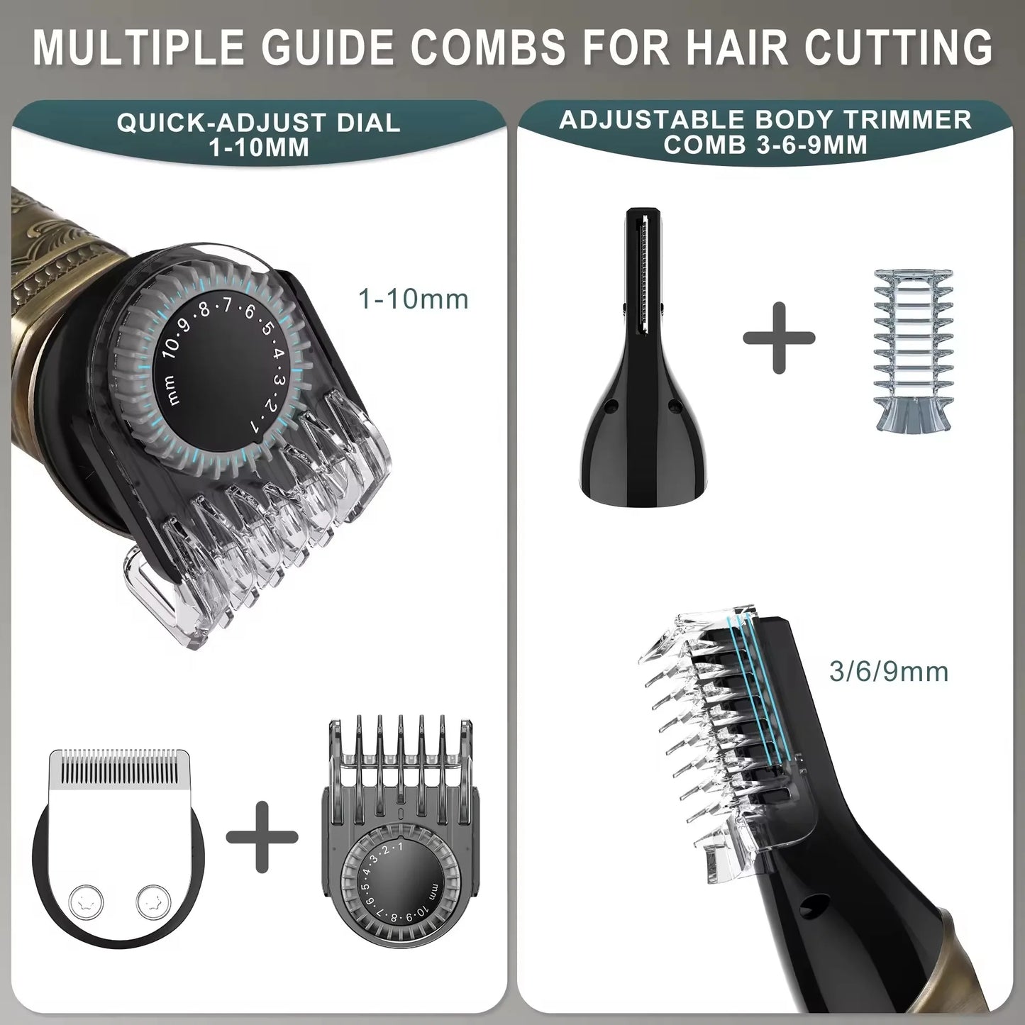Men's 8in1 Metal shell Beard Trimmer Kit Professional Hair Clipper Nose Ear Trimer Body Facial Electric Shaver Mustache Grooming