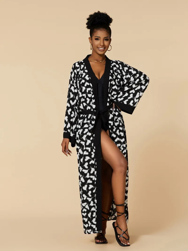 Para Praia Kimono Beach Robe Swimsuit Cover Ups Beachwear Long Flared Sleeve Dress Sarong Women Loose Cardigan Bikini Covers