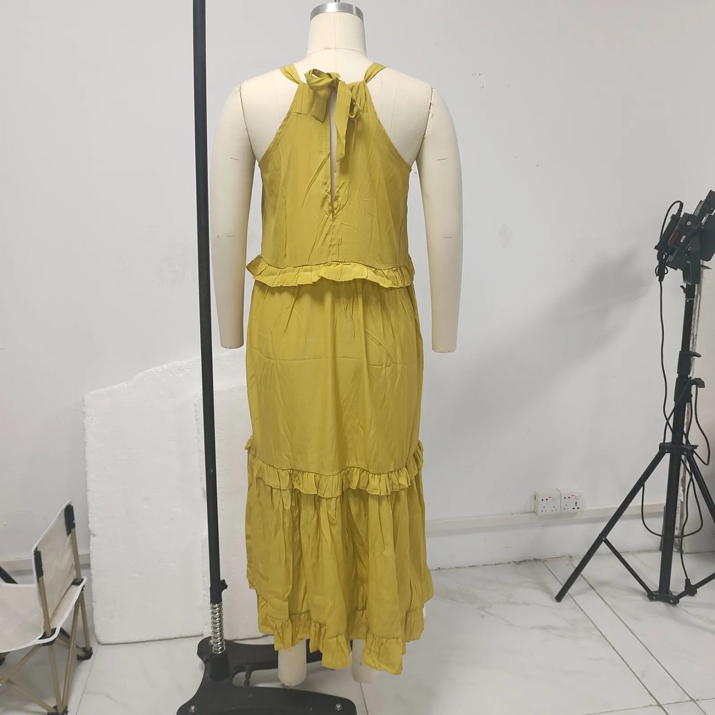 Women's Ruffled hem layered long dresses Summer Sleeveless backless dress Fashion Long Dress Big Swing Beach Dress vestidos