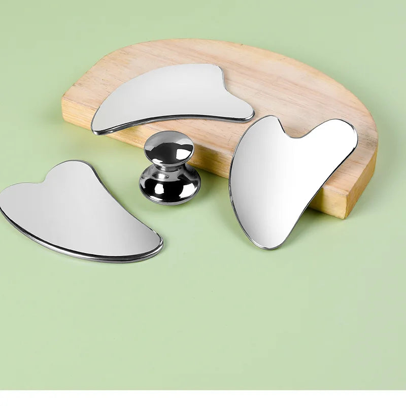Facial Stainless Steel Scraper Massage Mushroom Gua Sha Tool Face Lift Anti-Aging Skin Tightening Cooling Metal Reduce Puffiness