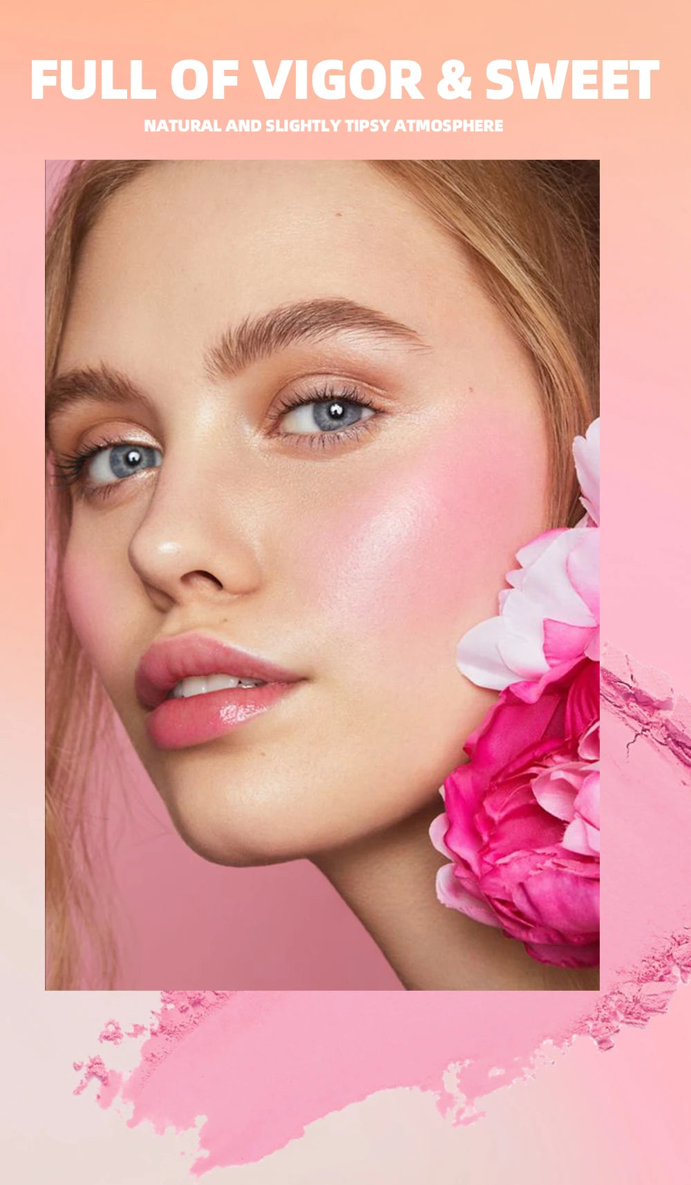 QIBEST Natural Cream Blush Palette Makeup Long-Lasting High Pigment Face Blusher Powder Facial Cheek Tint Rouge Women Cosmetics