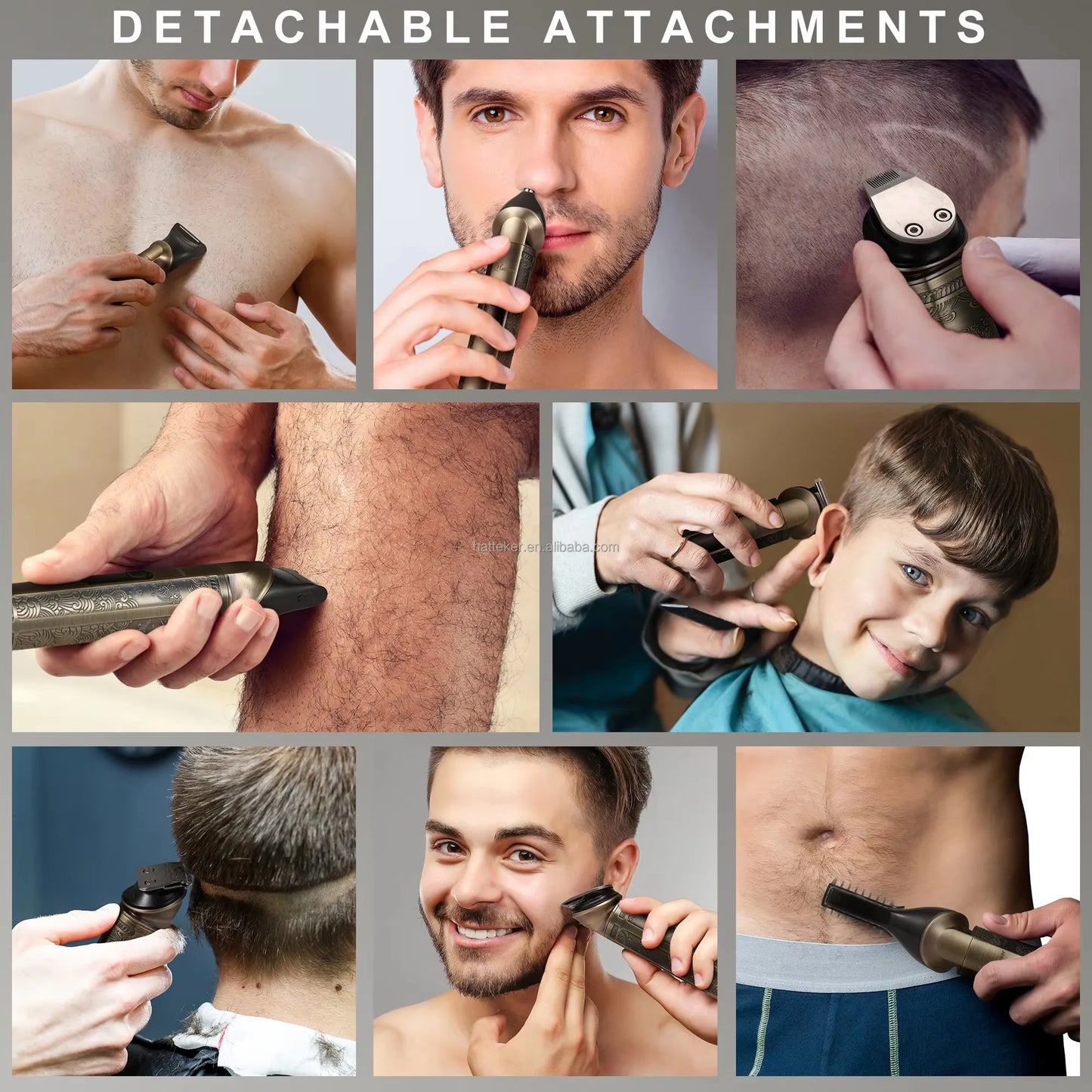 Men's 8in1 Metal shell Beard Trimmer Kit Professional Hair Clipper Nose Ear Trimer Body Facial Electric Shaver Mustache Grooming