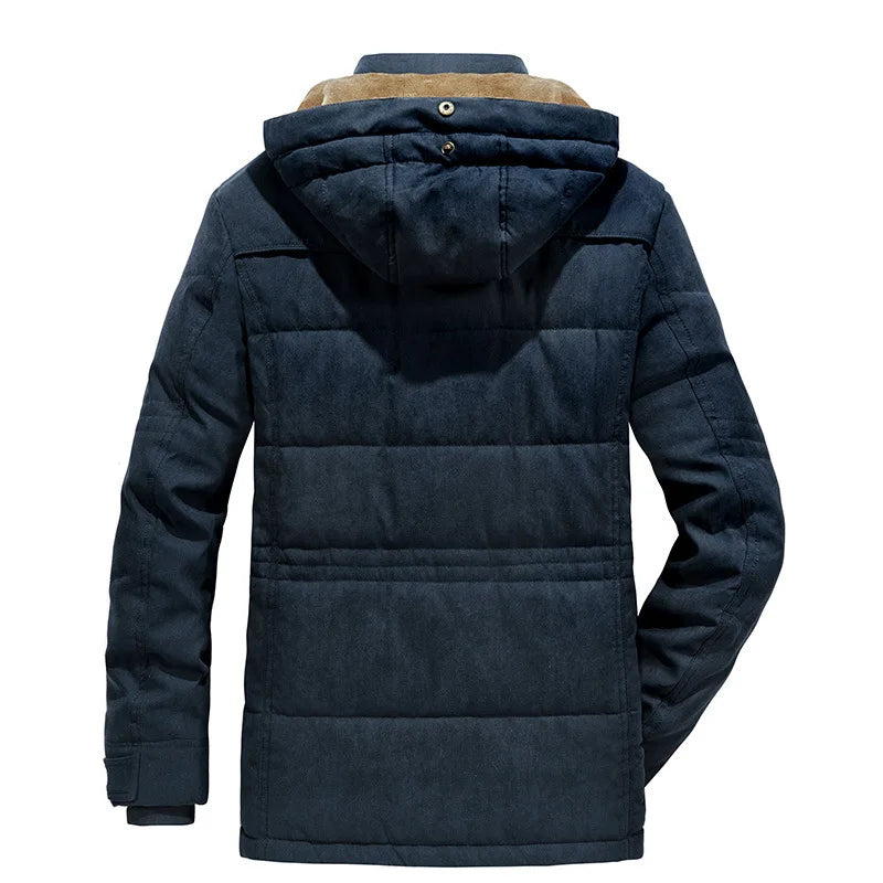 Thick Warm Coat Long Thick Fleece Hooded Waterproof Parkas Jacket Coat Winter New Men Outwear Fashion Pockets Parka Jackets mens