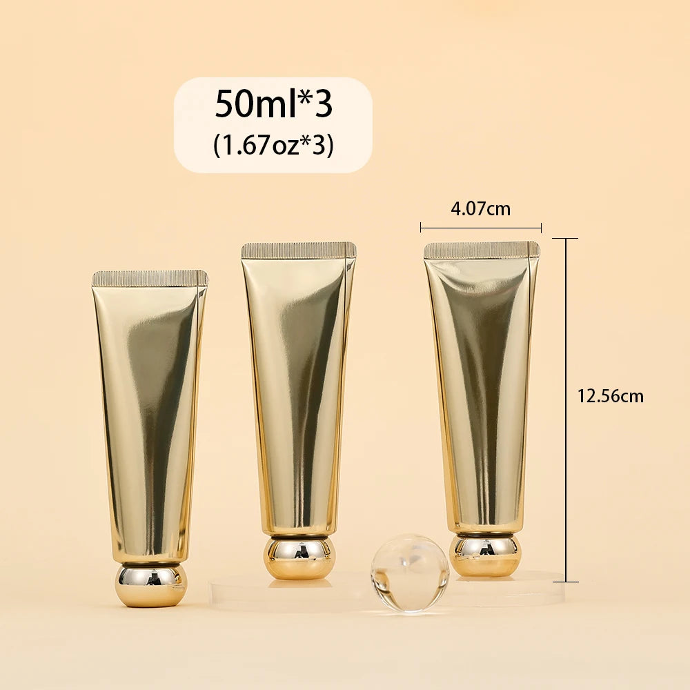 3pcs Gold 50ml Empty Refillable Plastic Soft Tubes Squeezable Bottle Packing Cosmetic For Facial Cleaner Lotion Hand Cream