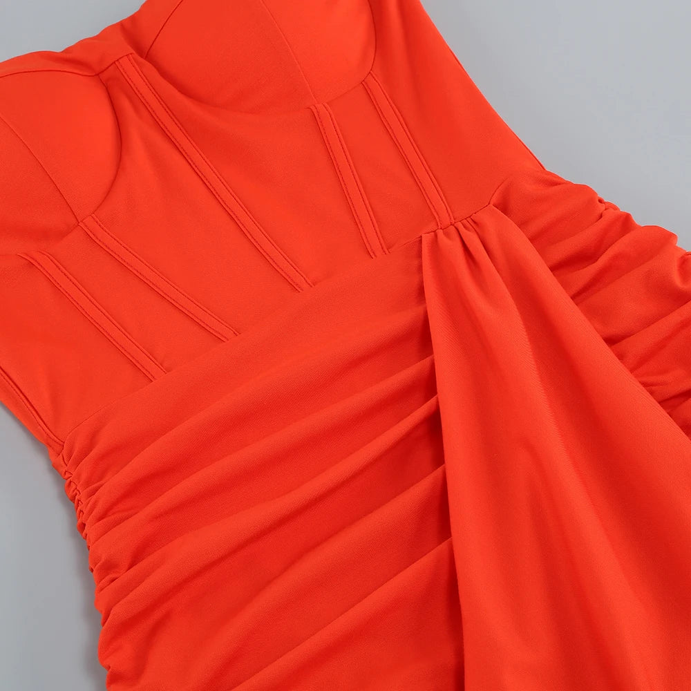 Summer New  women's Sexy breast wrapping,backless Dress, Red Wrinkled Hem Split Party ceremonial dress Long, Dress