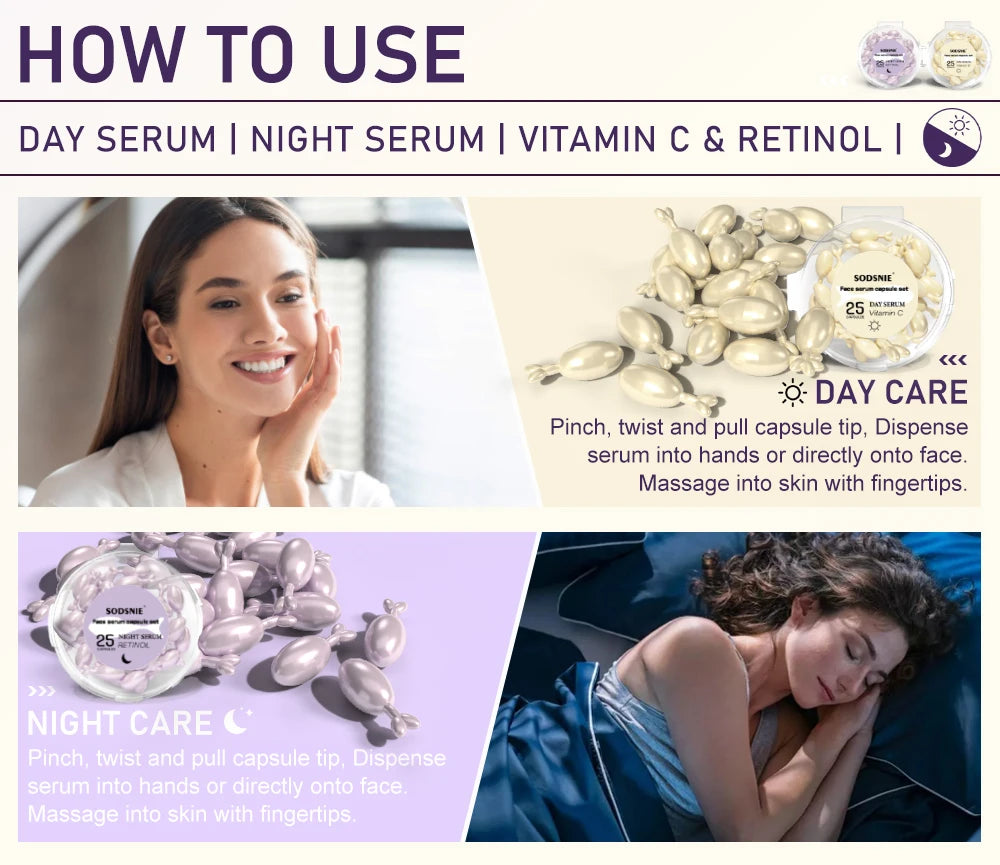 Anti Wrinkle Facial Serum Retinol Vitamin C Capsules Essence Anti-Wrinkle Firming Whitening Skin Care 50 Capsules