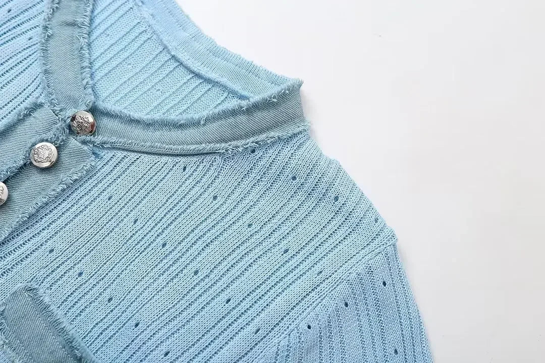 European and American style denim stitching knitted short-sleeved dress women's new high-end design long dress
