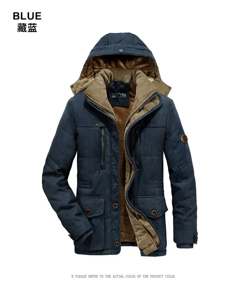 Thick Warm Coat Long Thick Fleece Hooded Waterproof Parkas Jacket Coat Winter New Men Outwear Fashion Pockets Parka Jackets mens