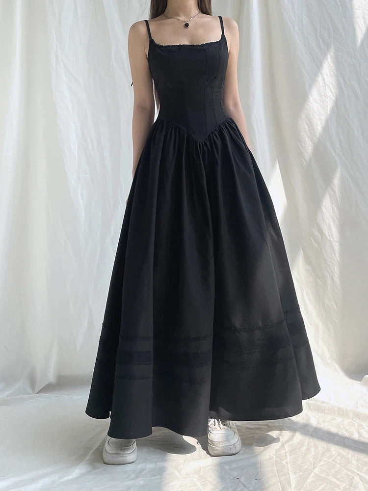 Darlingaga Gothic Grunge Corset Strap Long Dress Summer Lace Patchwork Dark Academia Party Female Dress Maxi Fashion Vintage Y2K