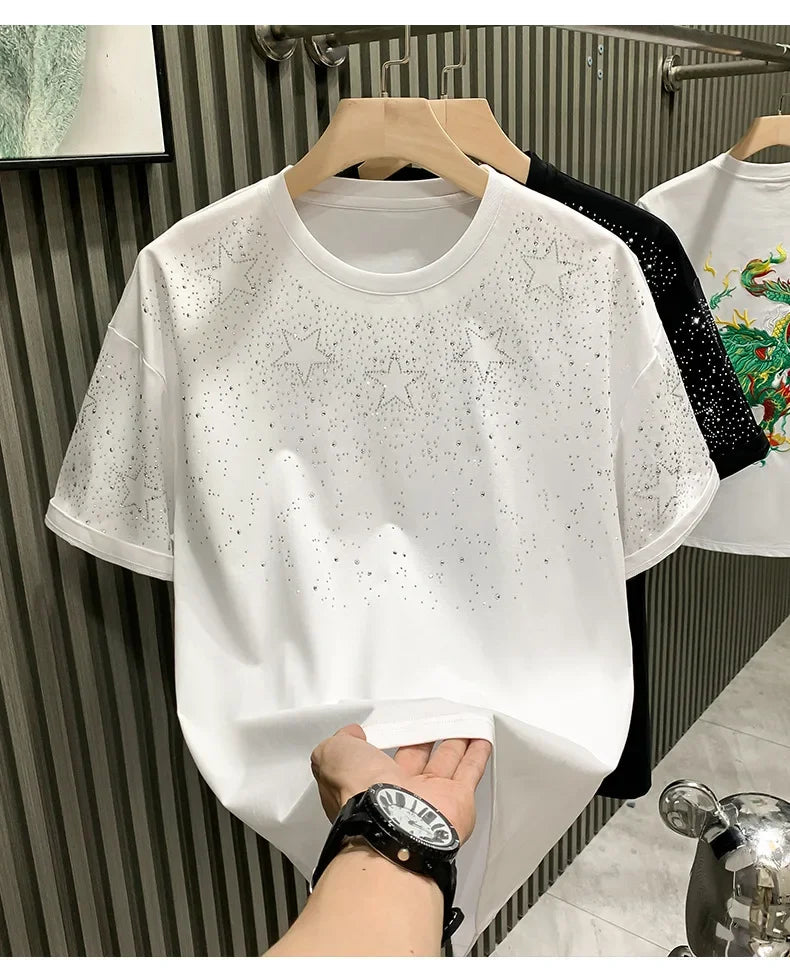 Fashionabletrendy European Style Luxury Men's Short Sleeve T-shirt Star Embroidery Network Red Hot Sell Niche Half Sleeve Tee
