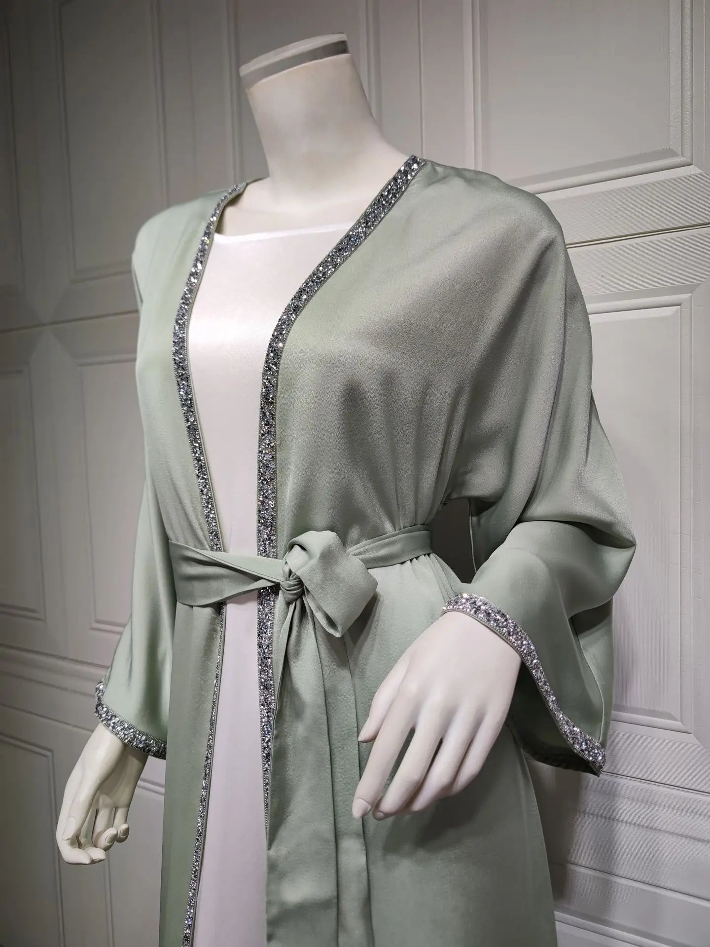 2024 Muslim Dress Diamond Women's Long Dress Fashion Long Sleeve Lace-up Long Abayas Casual Solid Color Clothes for Muslim Women