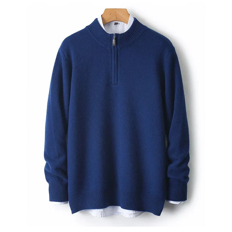 100% Soft Cashmere Men's Clothing Sweater Half-High Zipper Pullover Autumn Winter Warm Basic Knitted Jumper Pull Homme