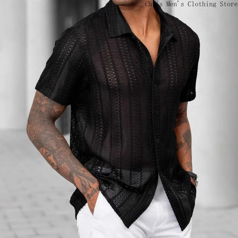 Spring Summer Men's Sexy Short-sleeved Shirt, Outdoor Leisure Beach Men's Top Shirt, Party Casual Shirt Shirts for Men