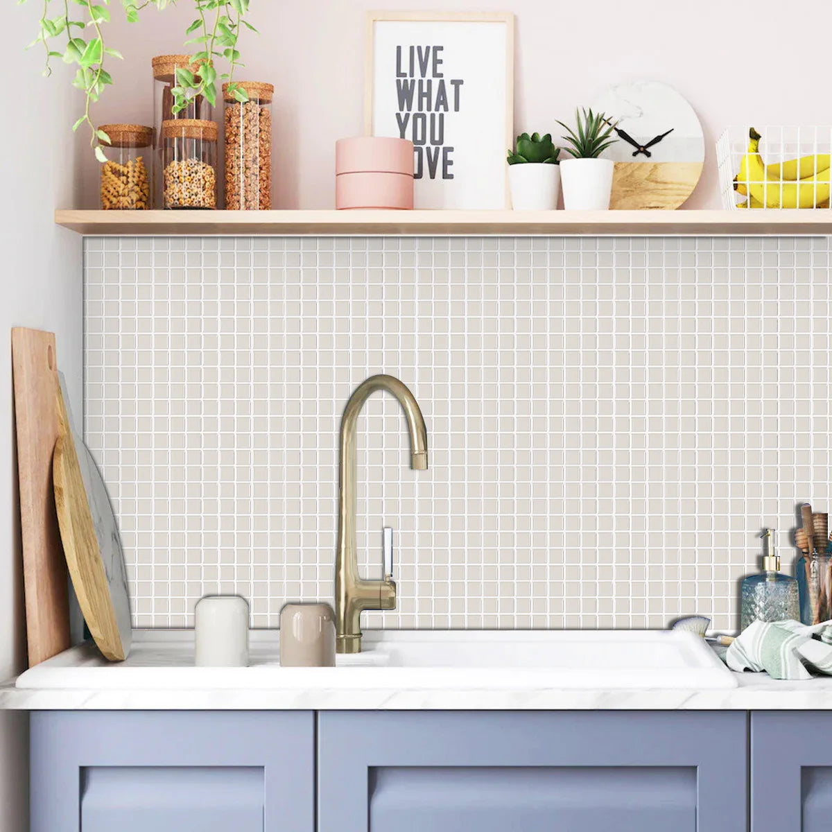 Vividtiles 10*10 Inc Light Grey Square Wall Tile Stickers Mosaic Vinyl 3d Effext Tiles DIY for Kitchen Bathroom Backsplash