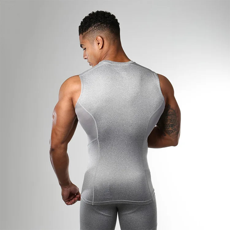 Men's Summer Tank Top Compression Sleeveless Shirt Gym Fitness Running Vest Quick Dry Workout Bodybuilding Sports Tight Clothing
