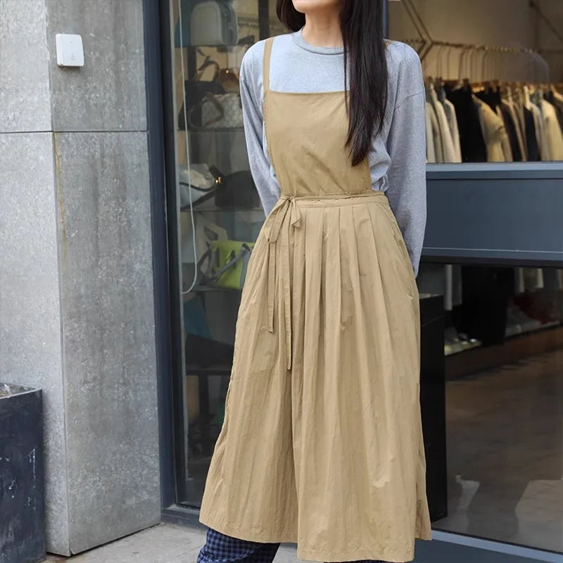 Lightweight Long Pleated Waterproof Apron with Pockets Oilproof Women Kitchen Work Apron for Beauty Nail Waiter Cooking Painting