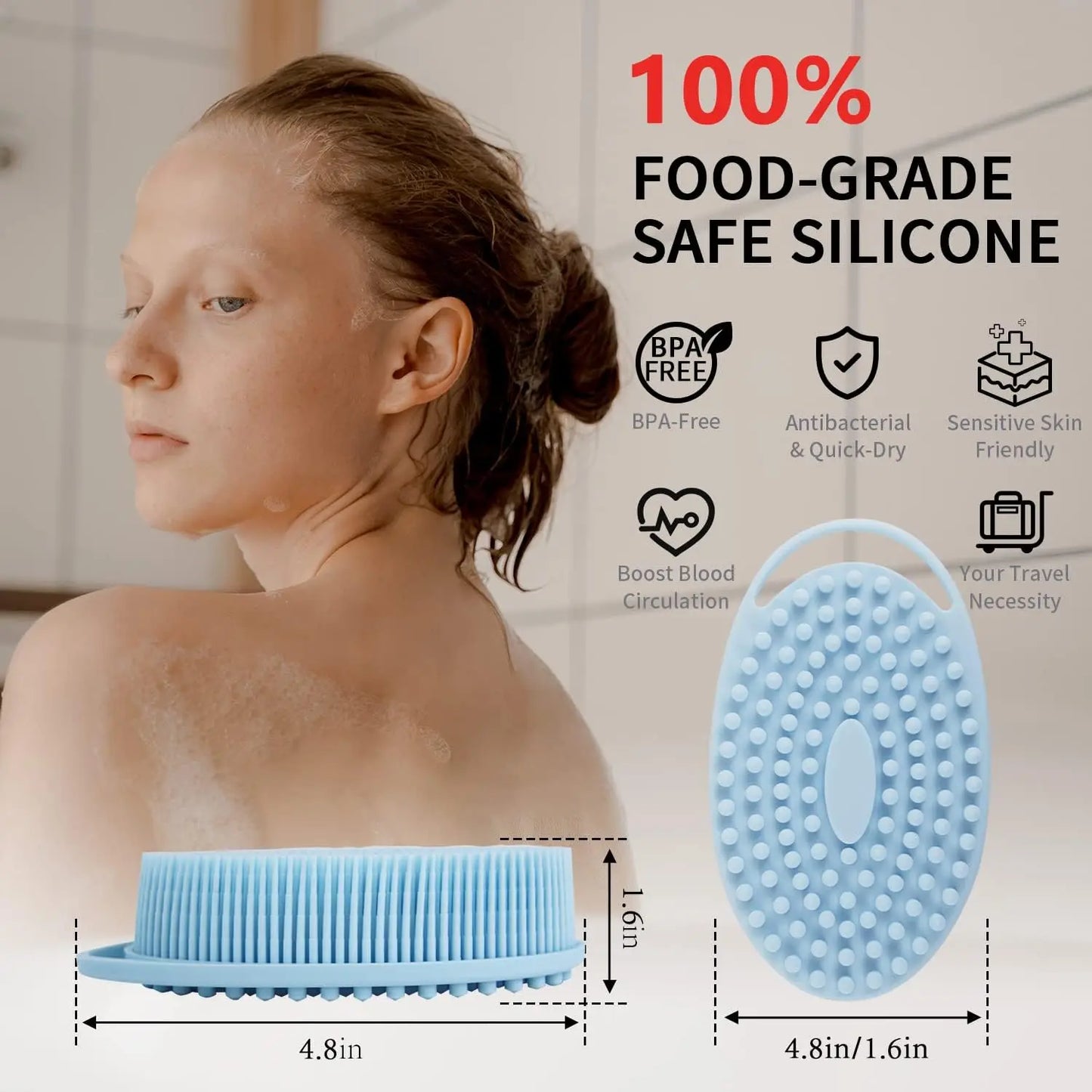 2 in 1 Soft Silicone Body Brush Wash Bath Shower Exfoliating Skin Fit For Baby Bath Shampoo Facial Massage Brush