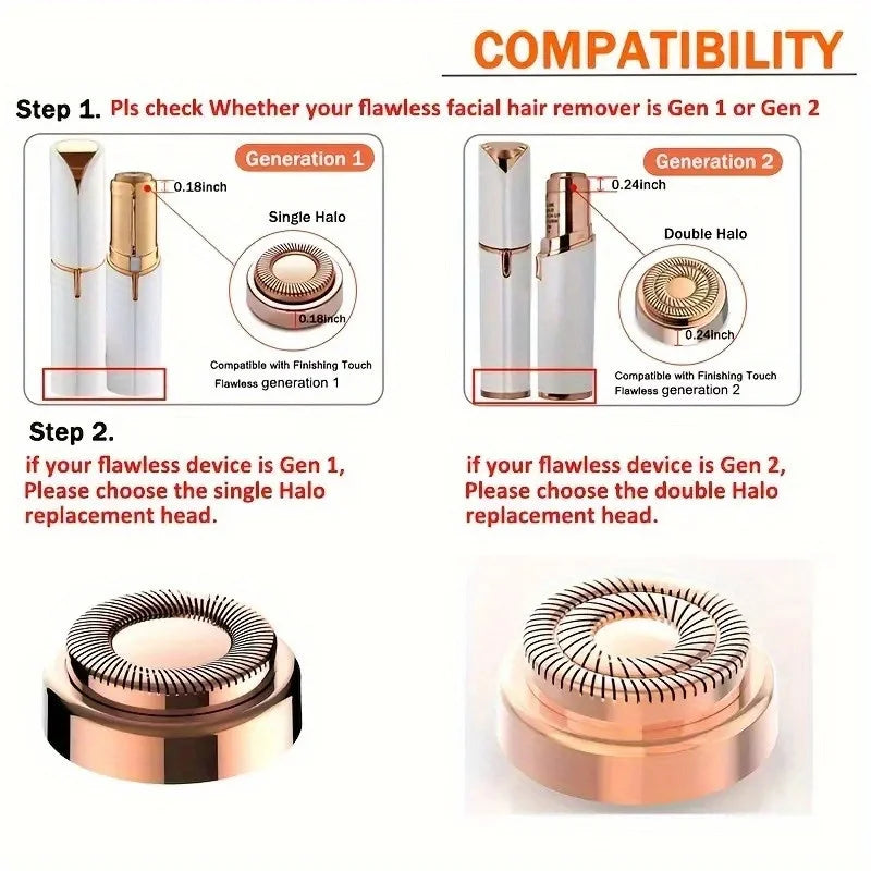 Facial Hair remover replacement heads for Flawless Finishing Touch facial Hair removal tool for Women As Seen On 4-6 Coun