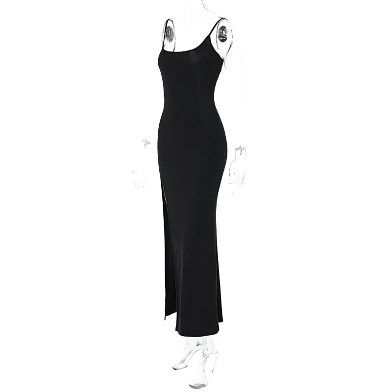 Dulzura Sleeveless Side Slit Lace Patchwork Backless Cami Maxi Dress Women’S Sexy Elegant Long Dress Party Clubwear Autumn
