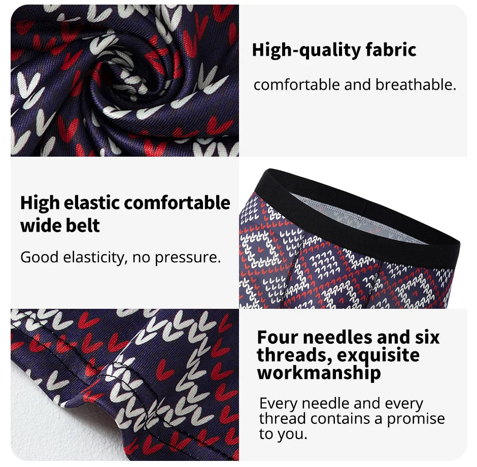 6 Pcs Parent-child Fashion Printed Underwear Men's Multi-size Long Boyshort Teenagers Comfortable And Versatile Elastic Waist S