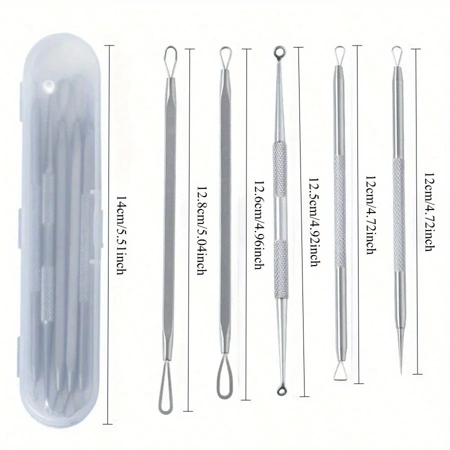 Stainless Steel Blackhead Pore Acne Remover Tool Kit,Professional Facial Cleansing Care Set With Storage Box,Blackhead Extractor
