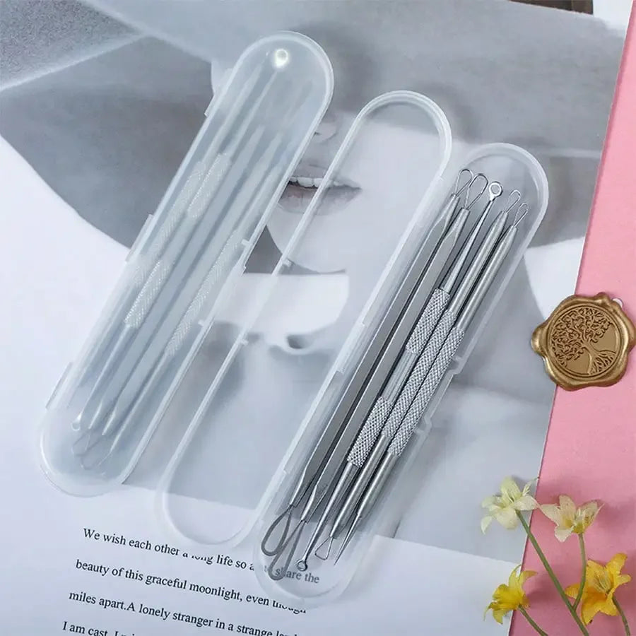 Stainless Steel Blackhead Pore Acne Remover Tool Kit,Professional Facial Cleansing Care Set With Storage Box,Blackhead Extractor