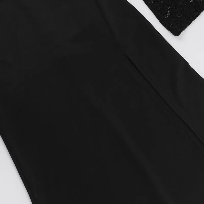 Mozision Lace Long Sleeve Sexy Maxi Dress Women Autumn New Square Collar Backless Lace-up High Split Sexy Club Party Long Dress