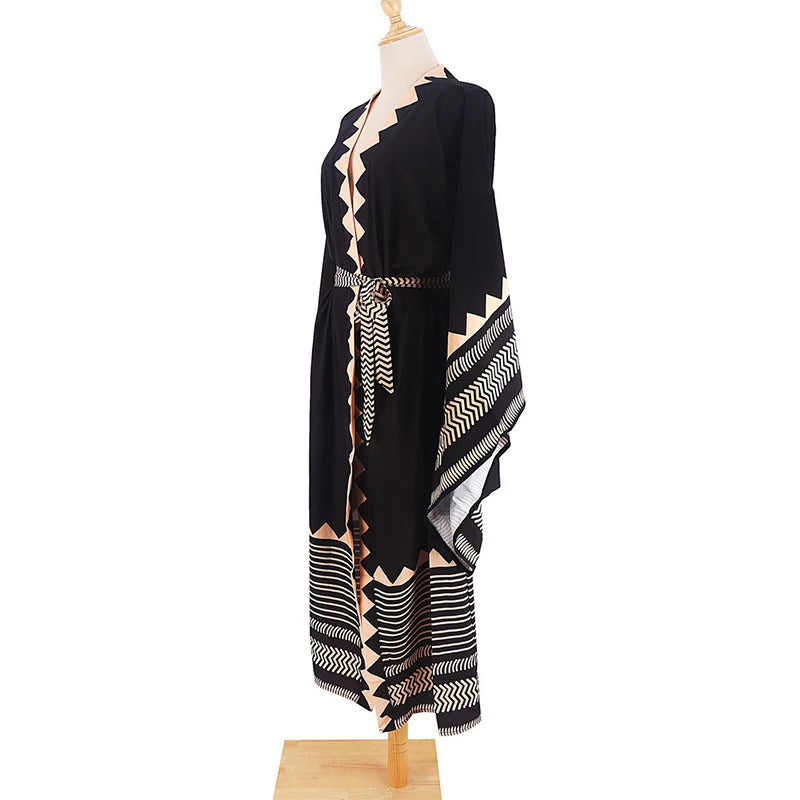Para Praia Kimono Beach Robe Swimsuit Cover Ups Beachwear Long Flared Sleeve Dress Sarong Women Loose Cardigan Bikini Covers