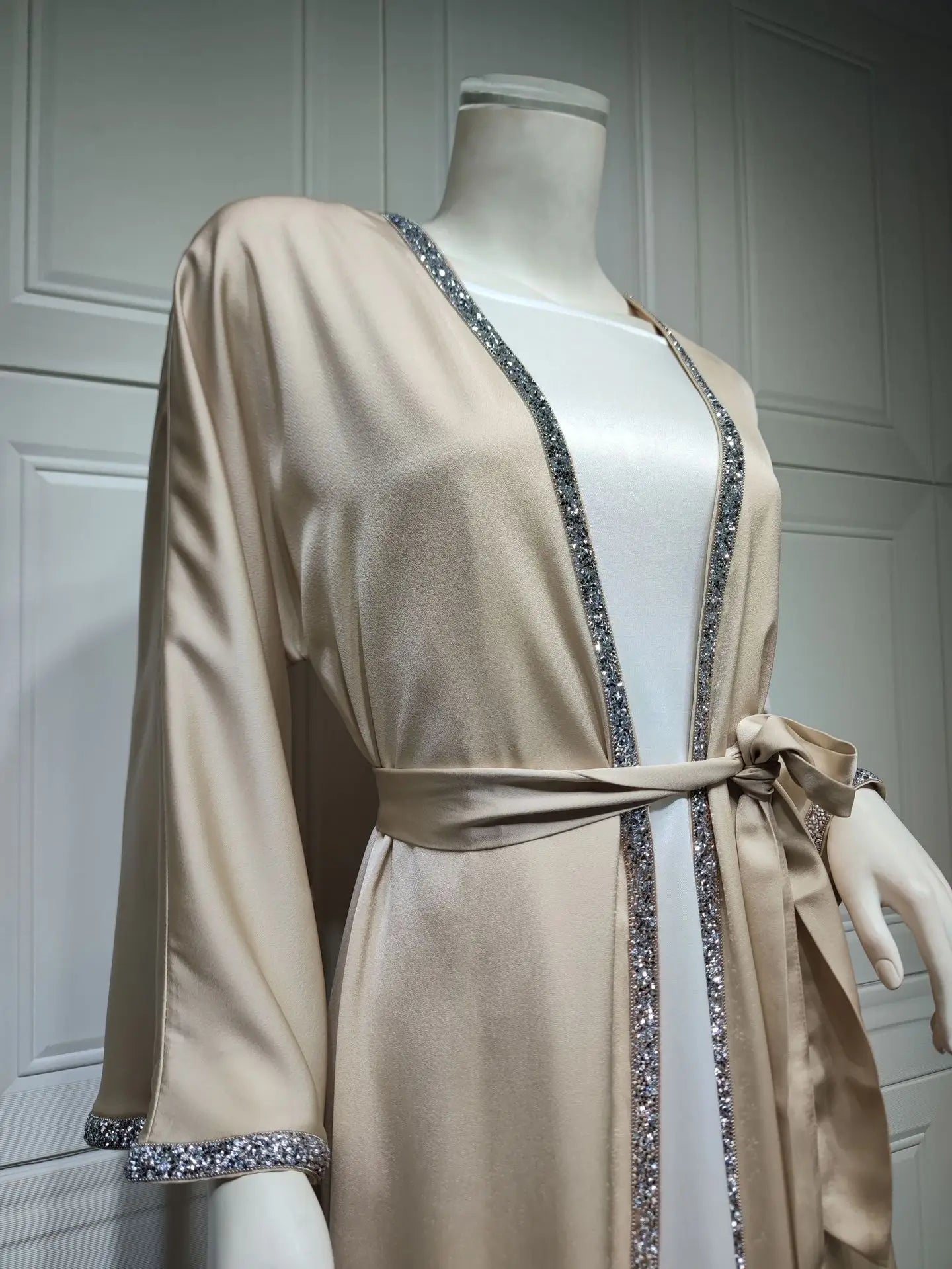 2024 Muslim Dress Diamond Women's Long Dress Fashion Long Sleeve Lace-up Long Abayas Casual Solid Color Clothes for Muslim Women