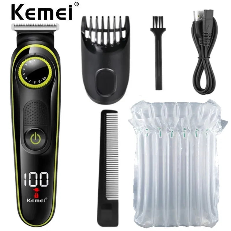 Kemei Men 20 Length Adjustable Beard Hair Trimmer Precision Electric Facial Rechargeable Hair Clipper Powerful Cutting Machine