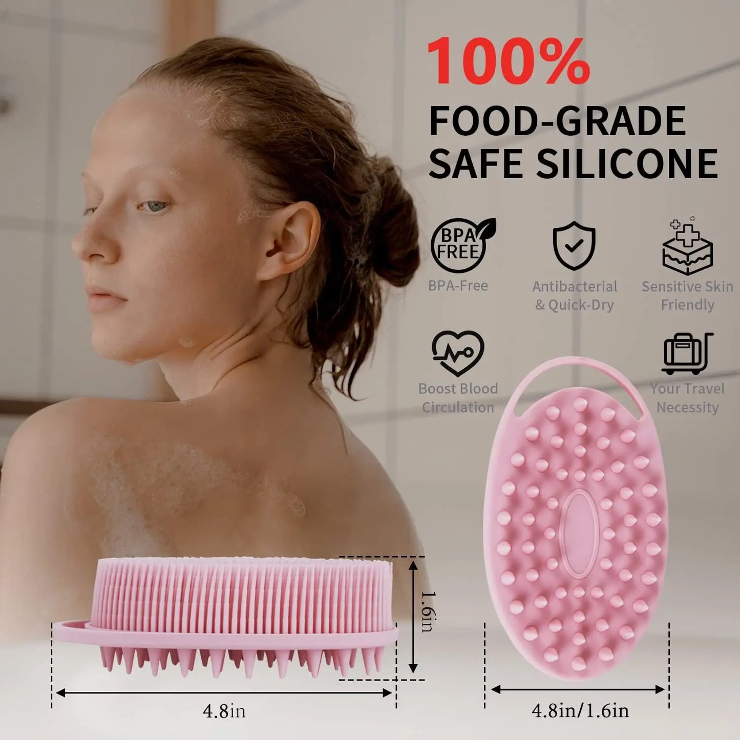 2 in 1 Soft Silicone Body Brush Wash Bath Shower Exfoliating Skin Fit For Baby Bath Shampoo Facial Massage Brush