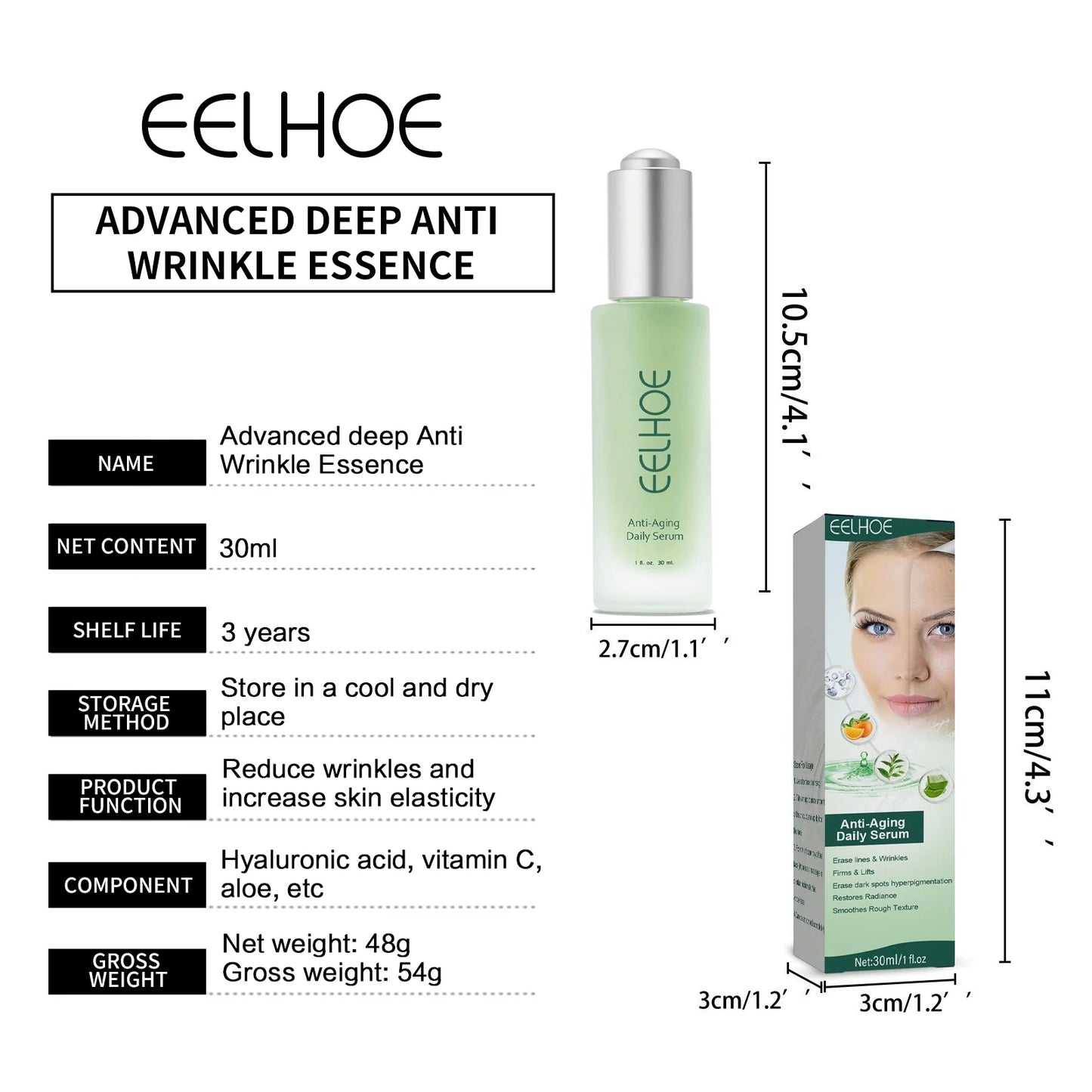 EELHOE Anti Wrinkle Serum Anti-Aging Anti Dark Circles Removal Forehead Lines Face Care Frown Lines Repair Facial Essence 30ml