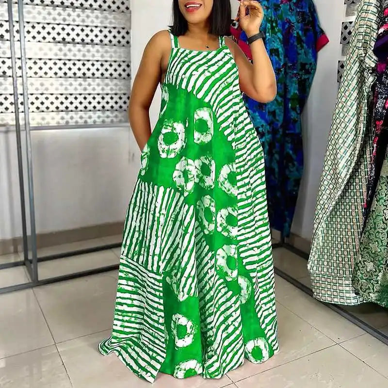 Plus Size Maxi Long Dress Bohemian Sleeveless Printed Party Sundress 2024 VONDA Summer Tank Vestidos Beach Loose Casual Robe