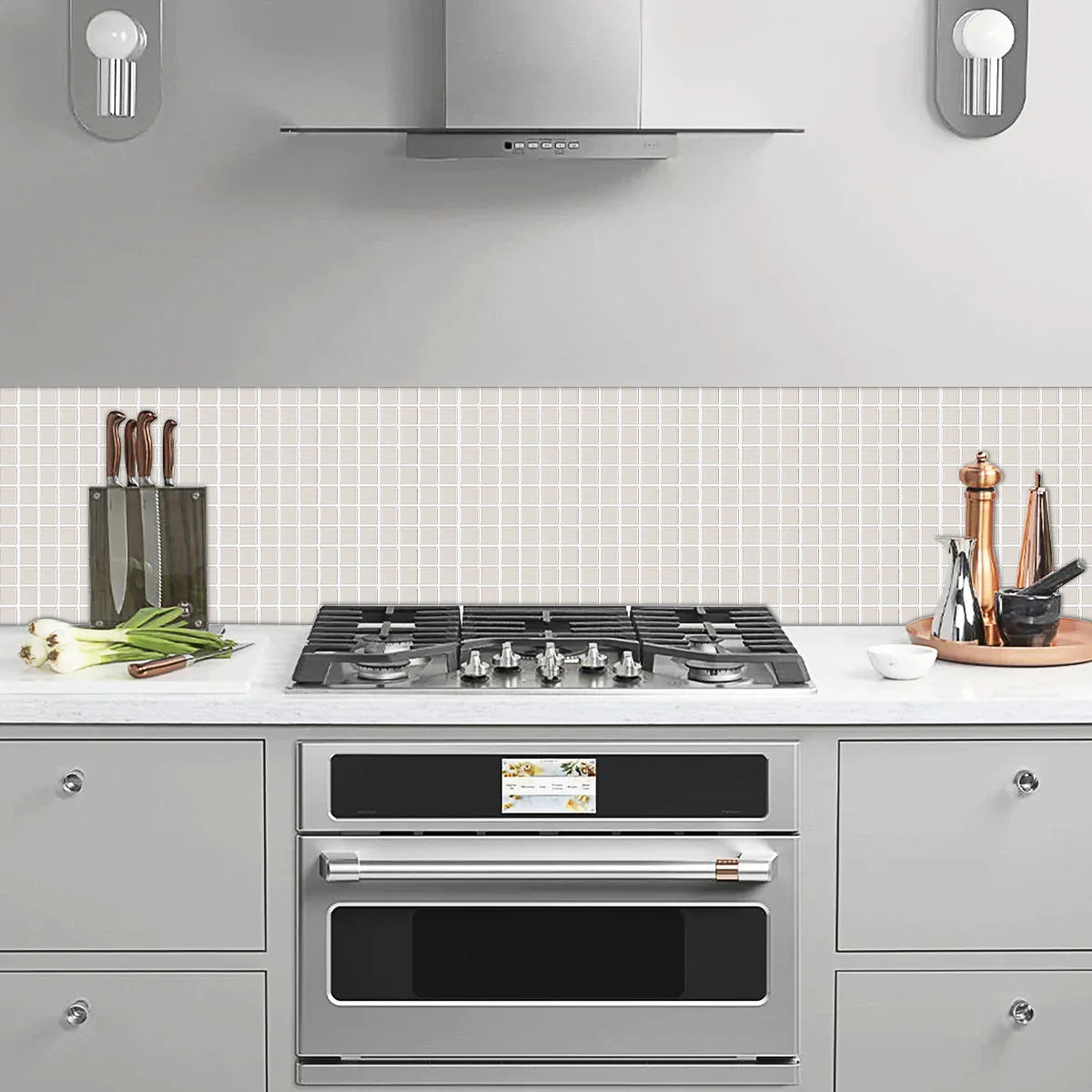 Vividtiles 10*10 Inc Light Grey Square Wall Tile Stickers Mosaic Vinyl 3d Effext Tiles DIY for Kitchen Bathroom Backsplash