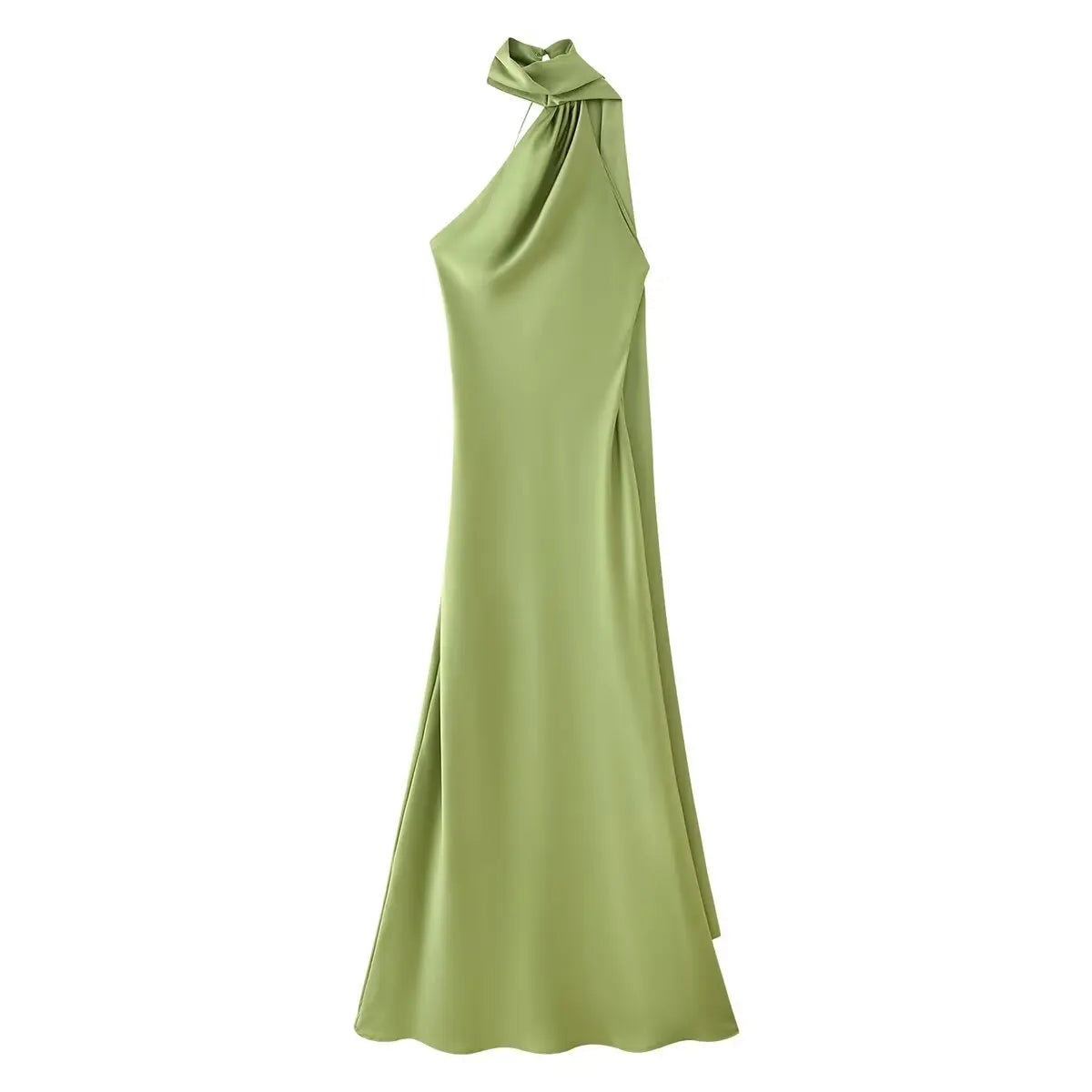 VEITCHE Elegant Women's Soft Silk Satin Long Dress Halter Backless Sleeveless Ribbon Maxi Dresses 2025 Summer Lady Party Gowns