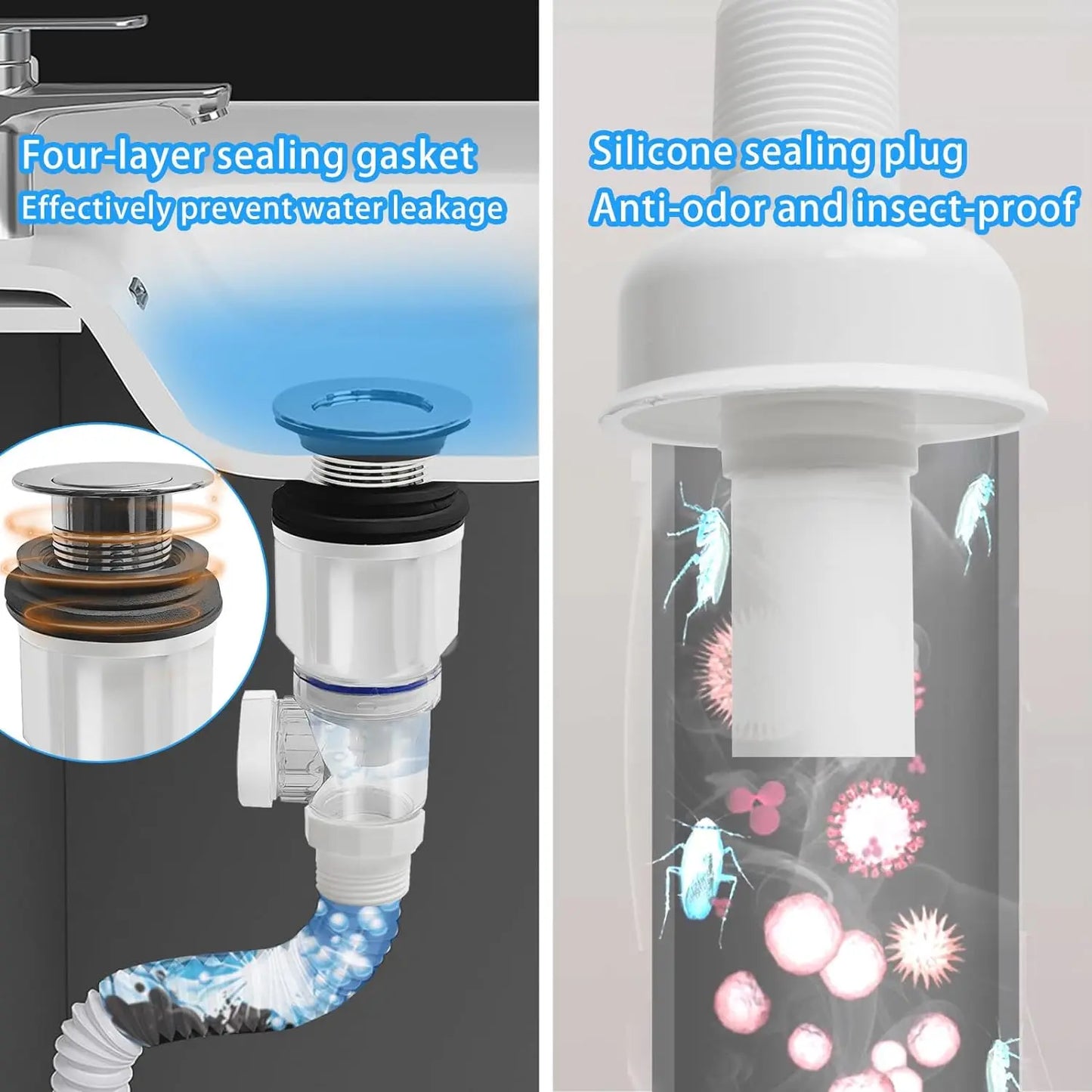 Flip-Top Kitchen Sink Drain Retractable Deodorizing Filter Flexible Downspout Bathroom Sink Anti Clogging Kitchen Accessories